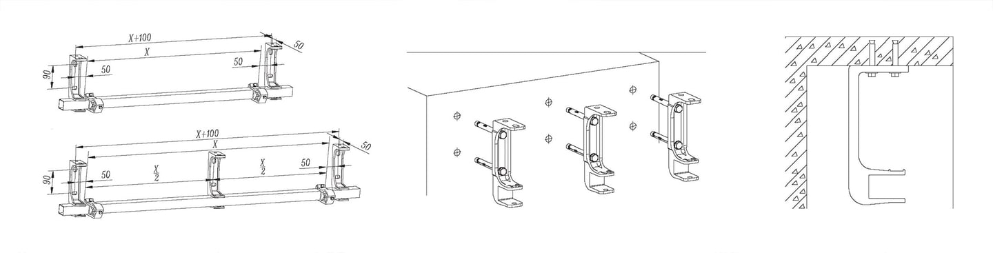 Monteringsskisse for festemidler til markise