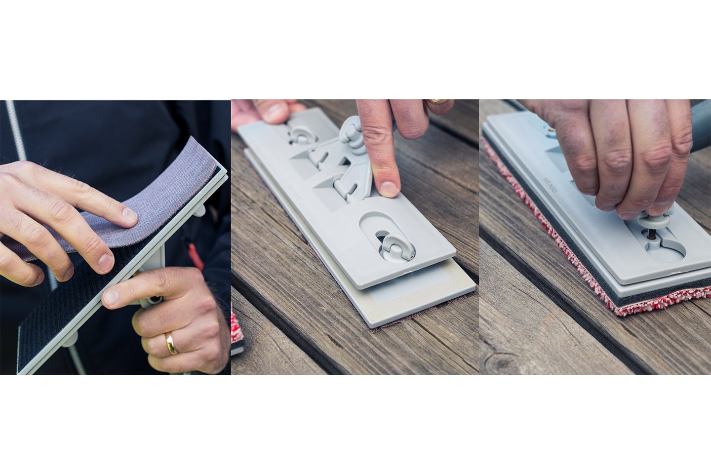 Bilde viser hvor enkel det er å sette på slipepapir.