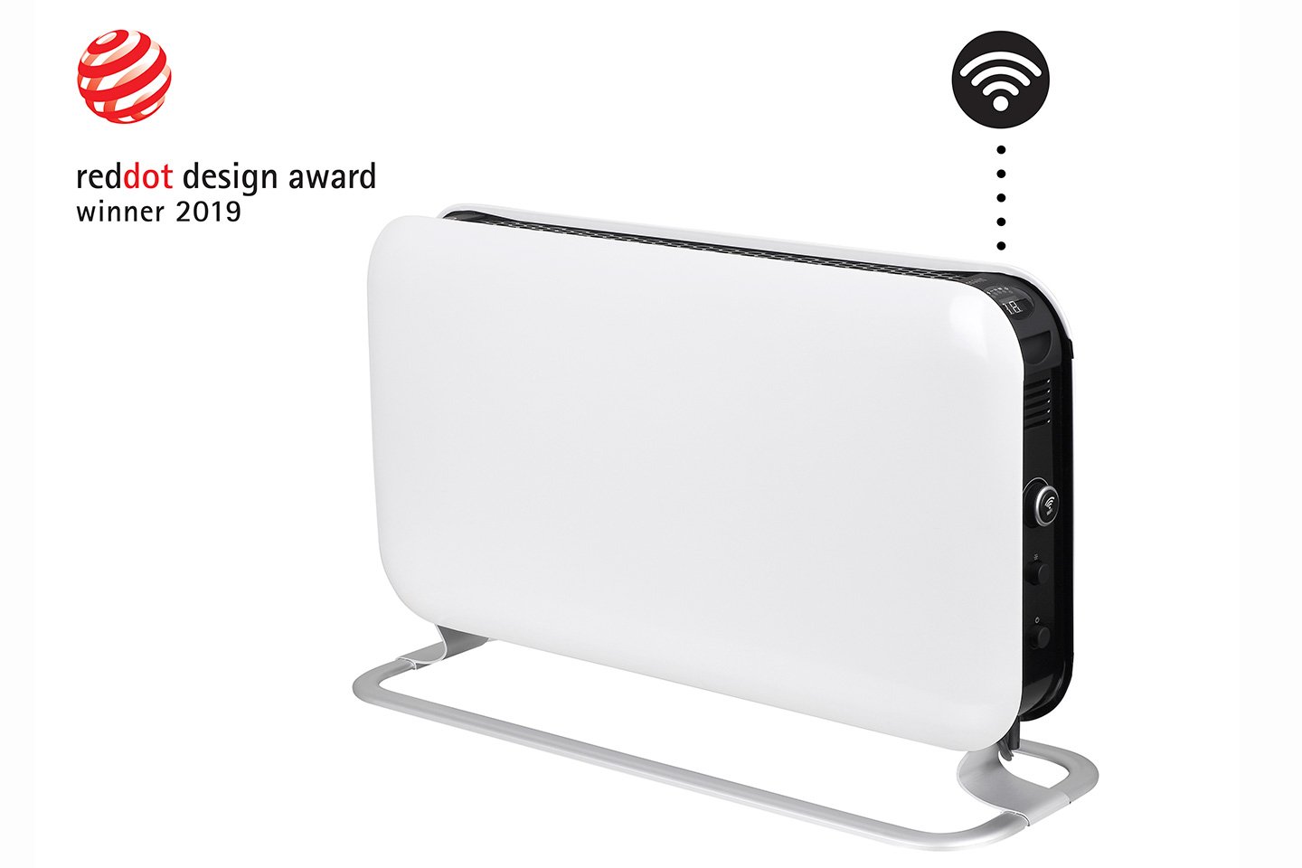 Bildet viser en moderne panelovn som har vunnet Red Dot Design Award 2019.