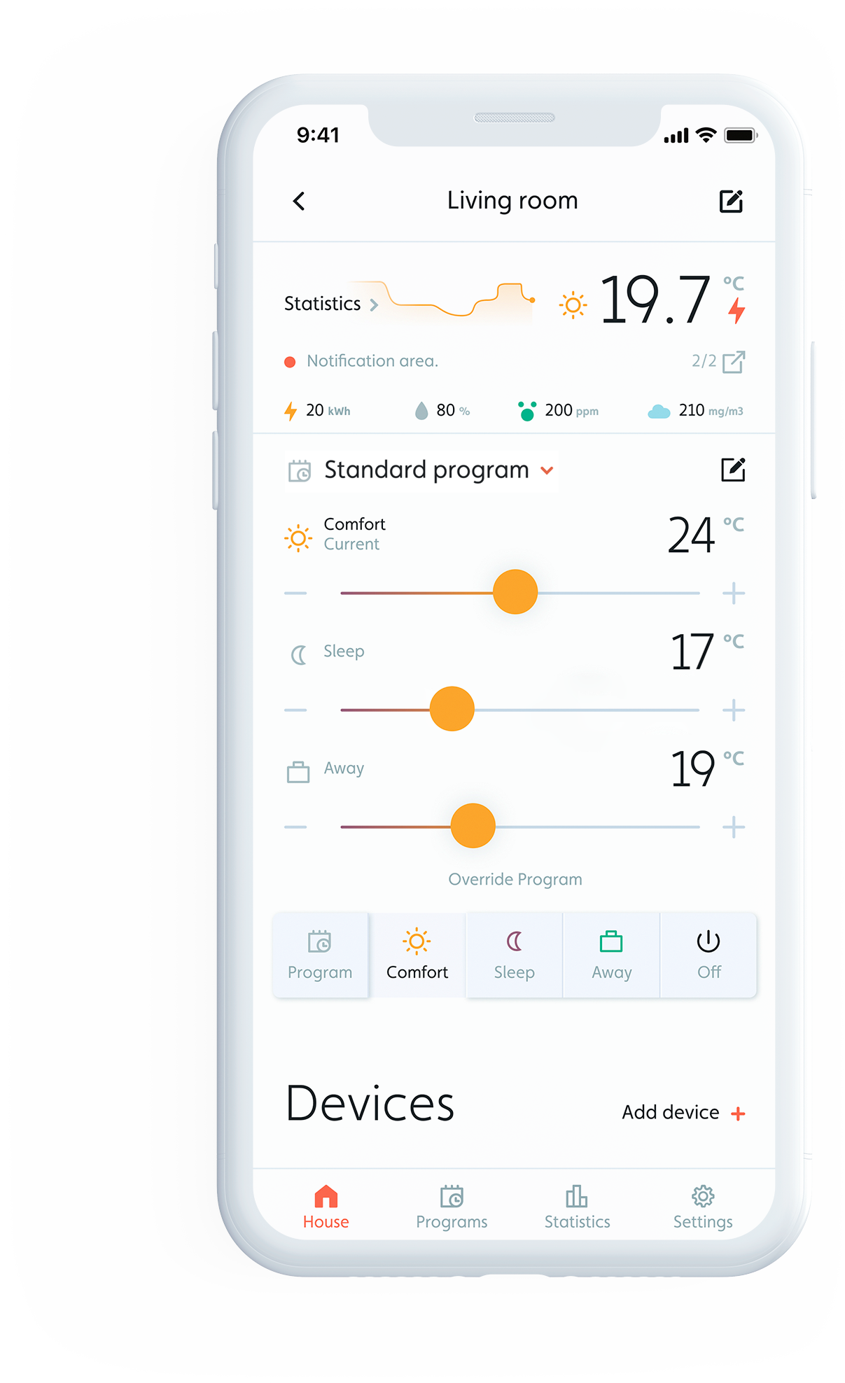 Skjermbilde av Mill-appen hvor du kan styre varmen fra hvor som helst