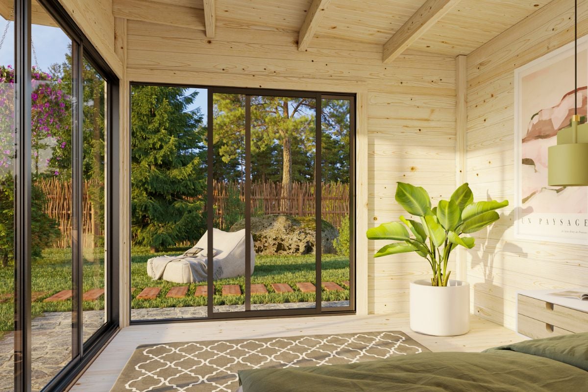 Nærbilde av skyvedører i en hagestue