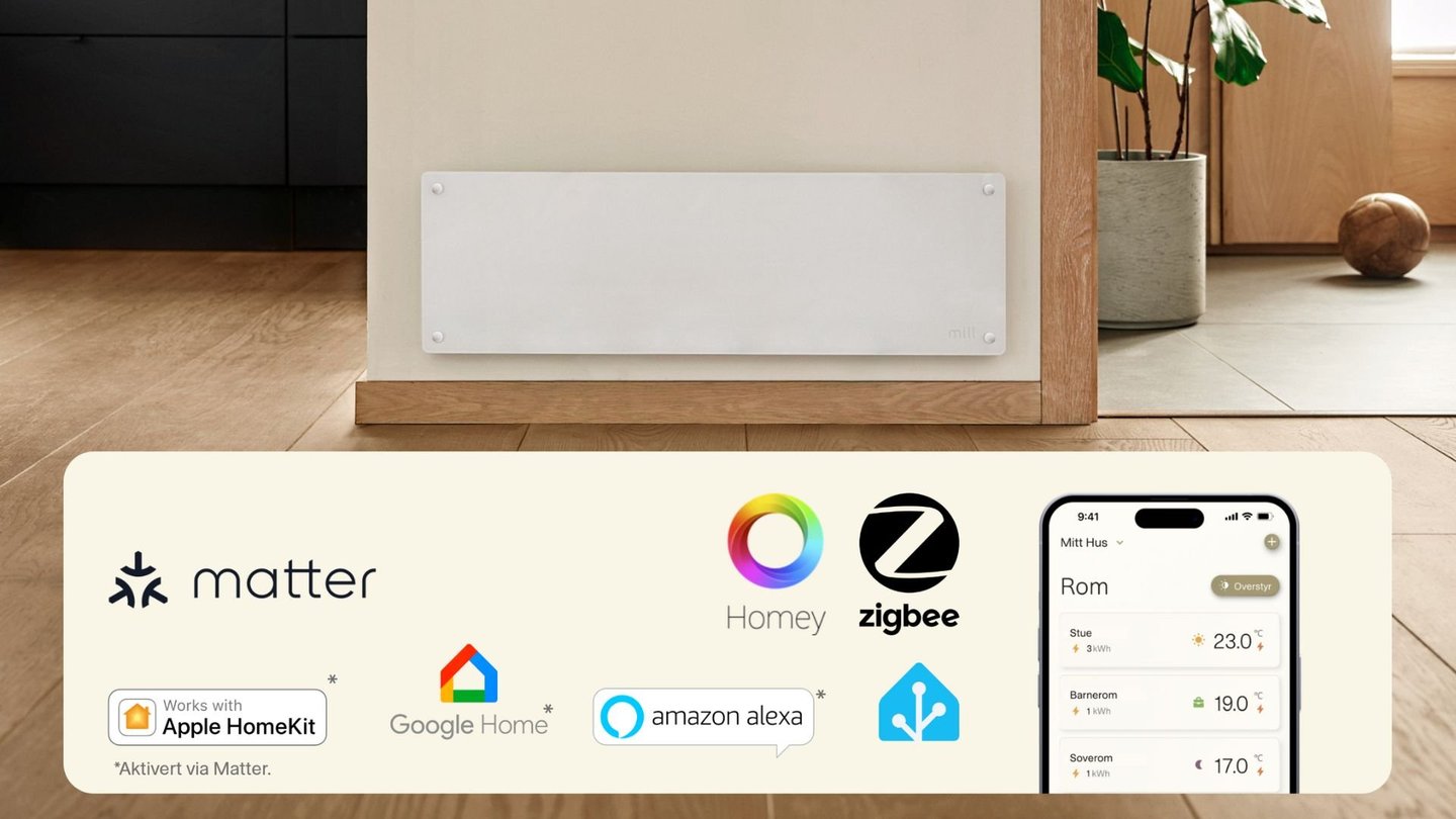 Smart panelovn med app- og smarthus-støtte.