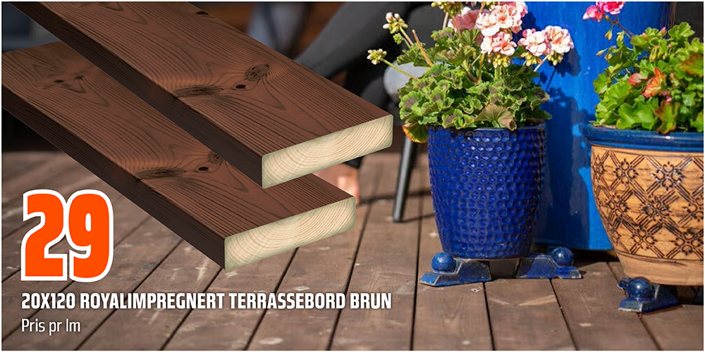28x120 Royalimpregnert terrassebord brun