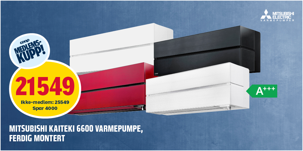 Mitsubishi Kaiteki 6600 varmepumpe, ferdig montert