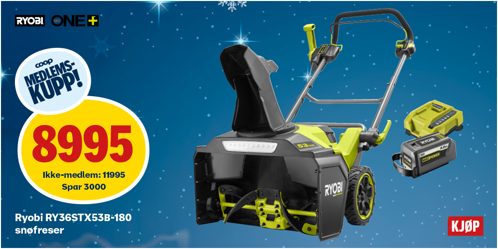 Ryobi Max Power RY36STX53B-180 snøfreser m/batteri