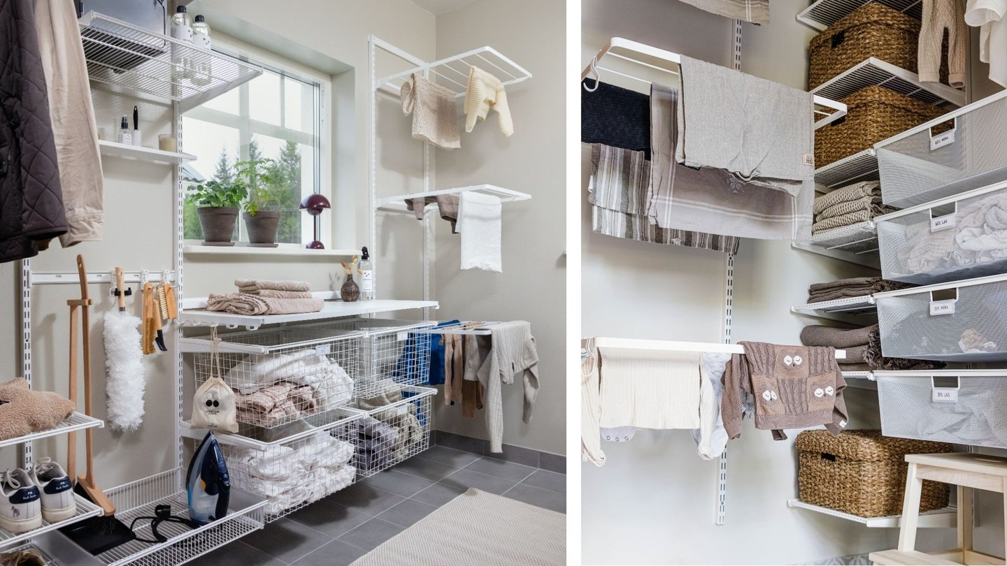 Bildet viser hyllesystem i vaskerom. 