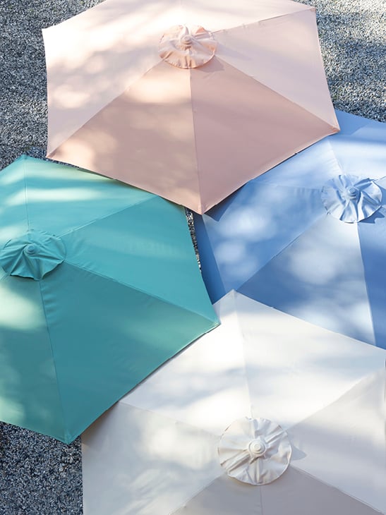 Bohem Jenny parasoller i forskjellige farger ovenfra.