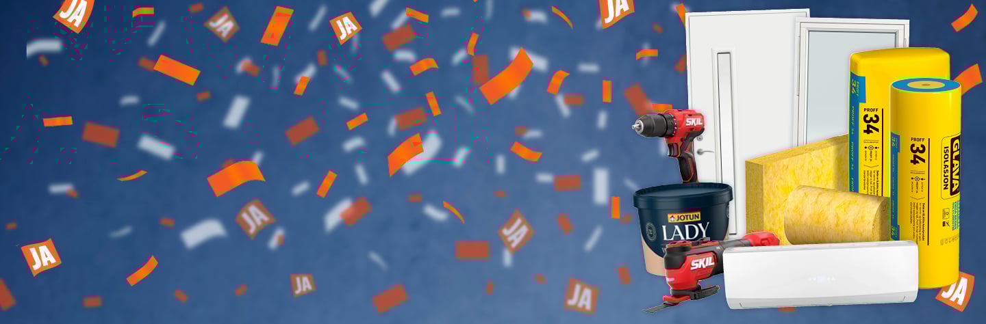 Blå bakgrunn med konfetti og produkter