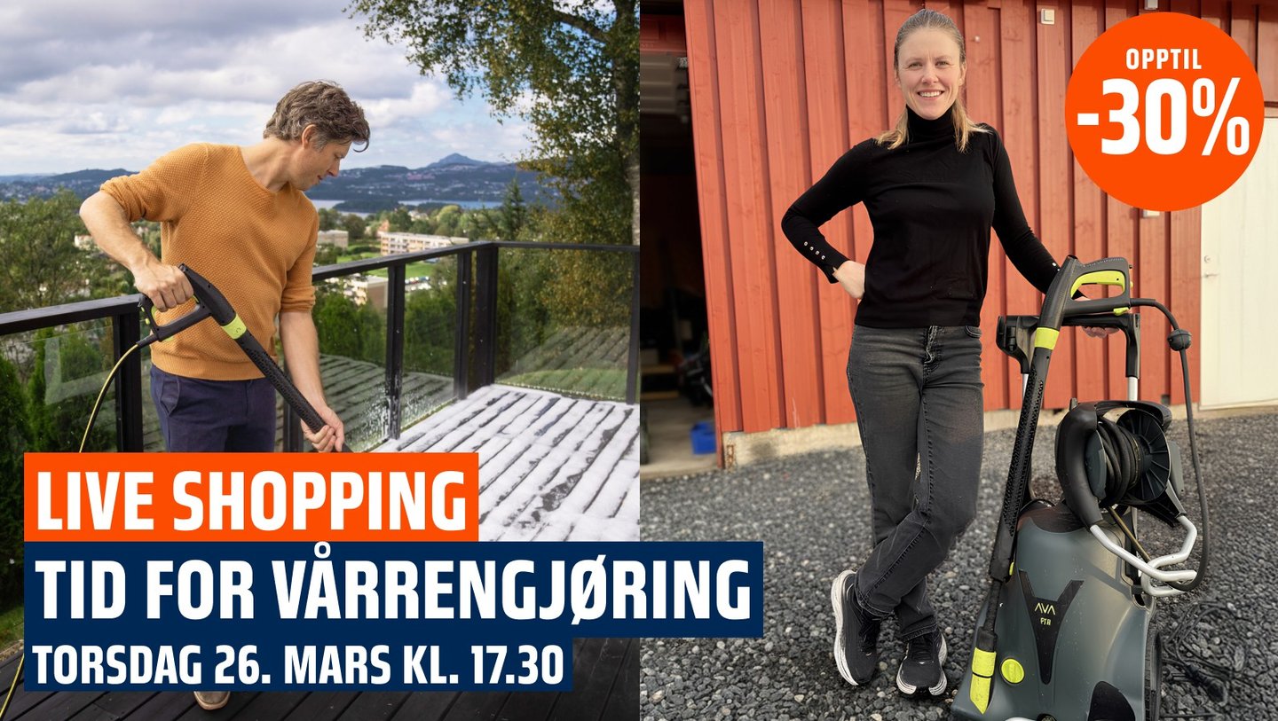 Mann som vasker med høytrykkspyler og kvinne ved siden av