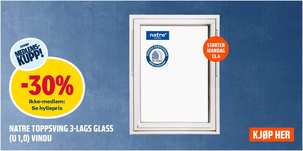 Natre toppsving 3-lags glass (U 1,0) vindu