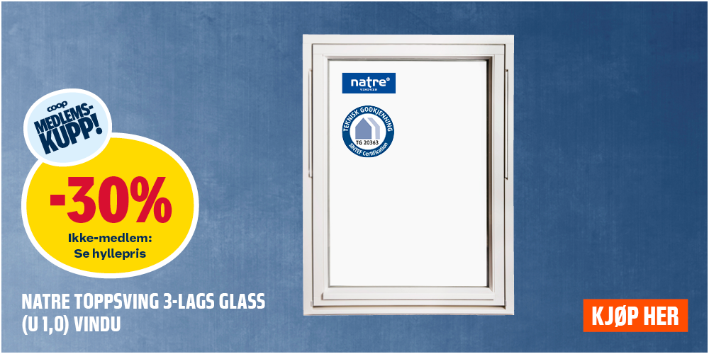 Natre toppsving 3-lags glass (U 1,0) vindu