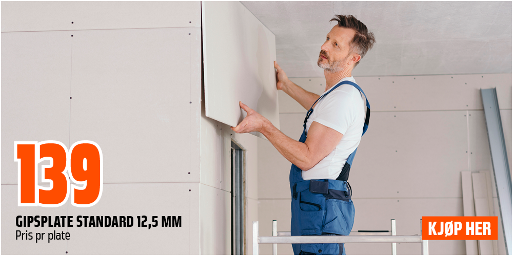 Gipsplate Standard 12,5x1200 mm innvendig