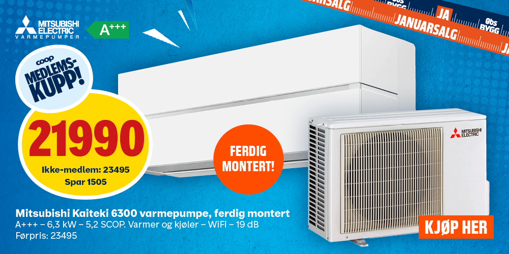 Mitsubishi Kaiteki 6300 varmepumpe, ferdig montert