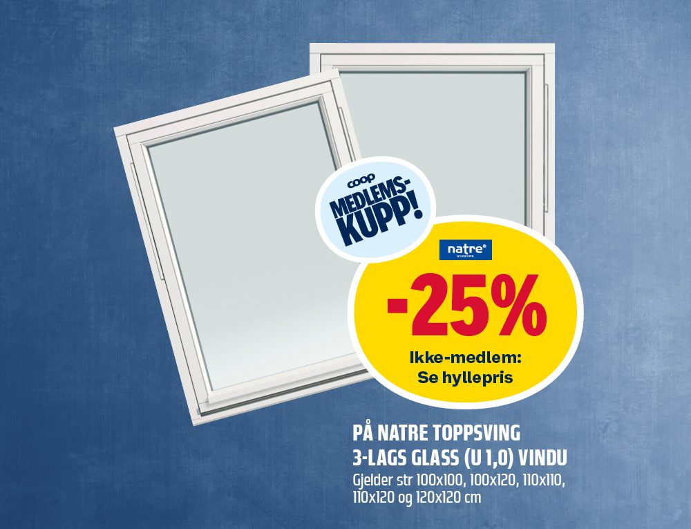 Natre toppsving 3-lags glass (U 1,0) vindu