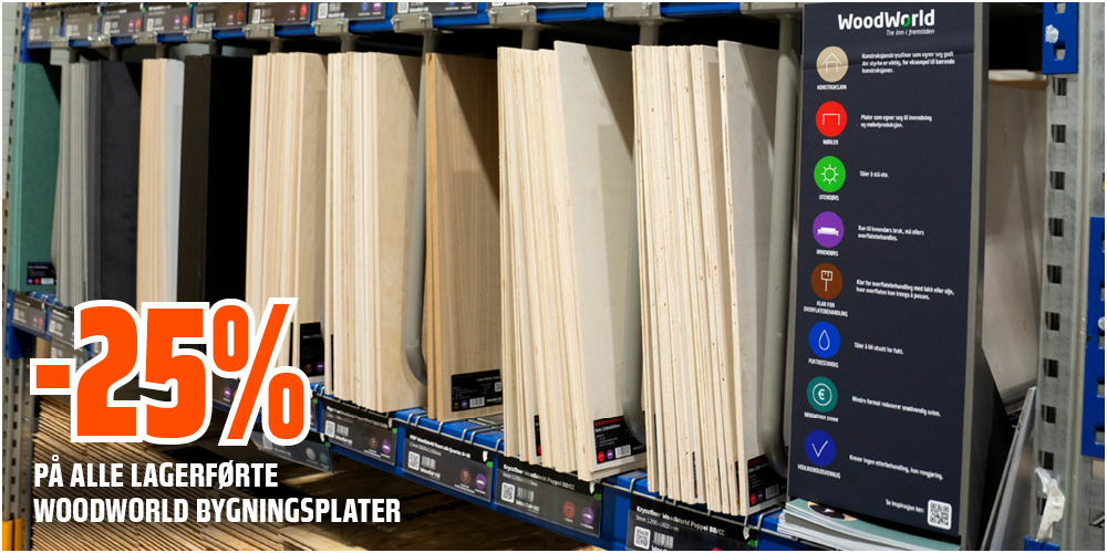 Lagerførte Woodworld bygningsplater