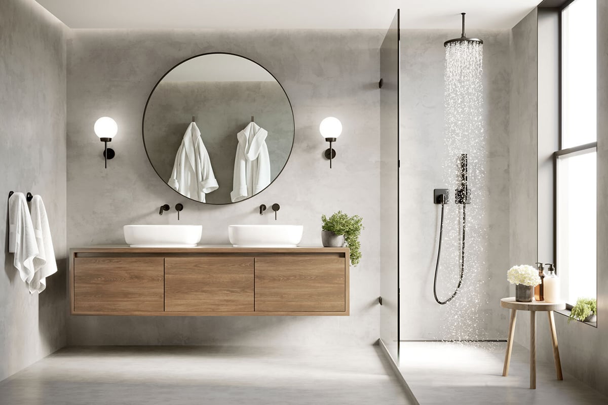 VAKKERT BAD: Lei av fliser på badet? Mikrosement gir et moderne og stilrent uttrykk.