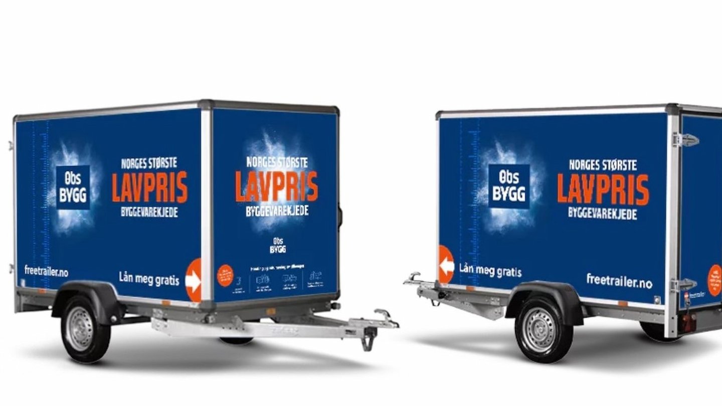 Tilhenger med Obs BYGG logo på