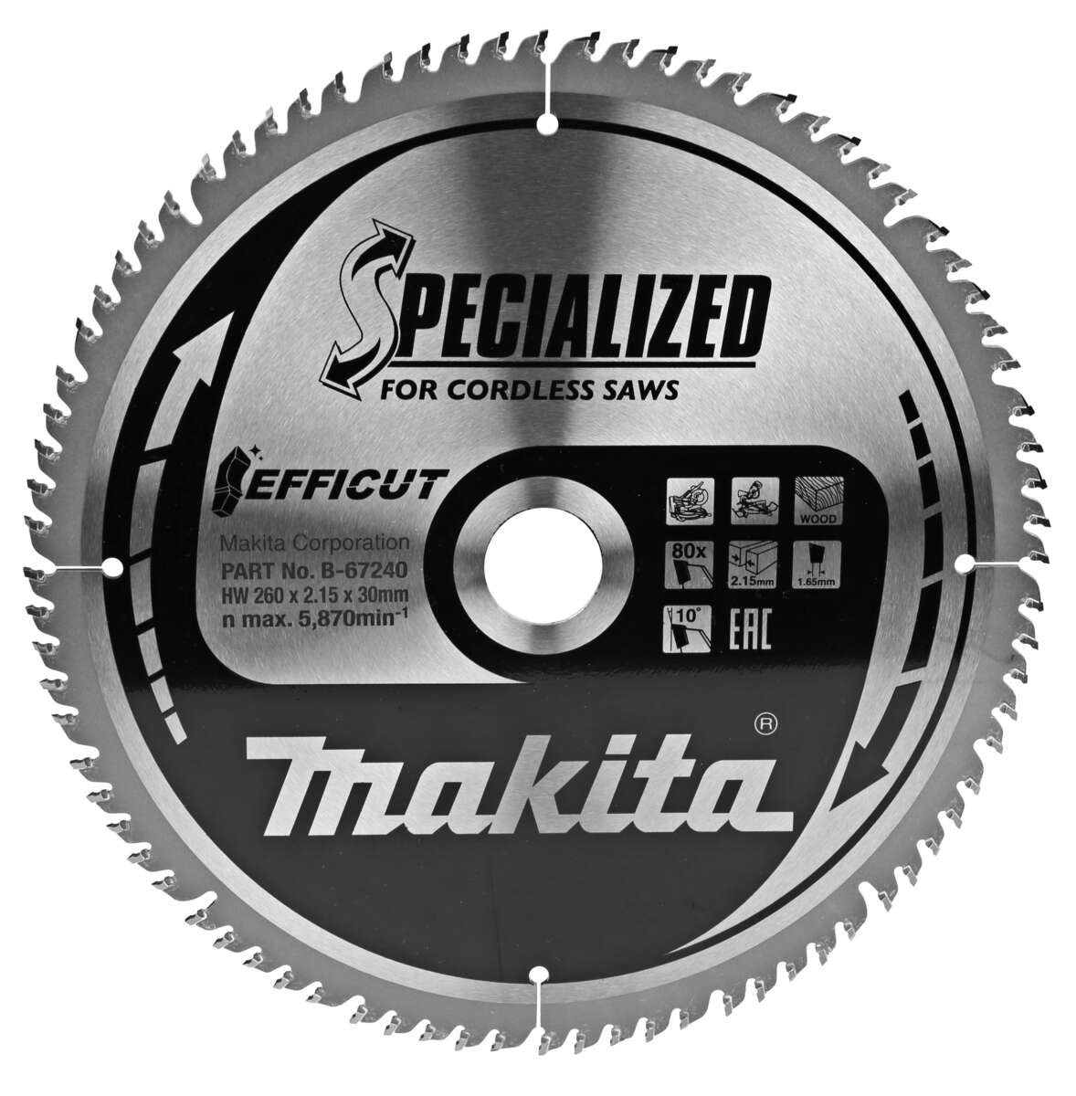 Makita Efficut T.C.T., 260 x 30 mm, 80 T sirkelsagblad