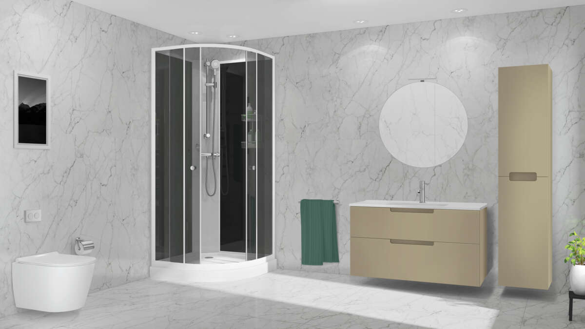 Duxa Ida rundt speil med skap og LED lys