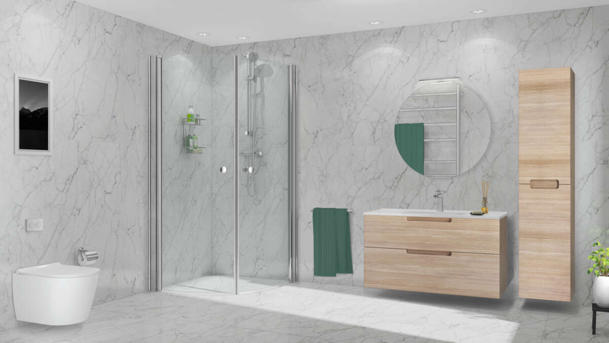 Duxa Ida rundt speil med skap og LED lys