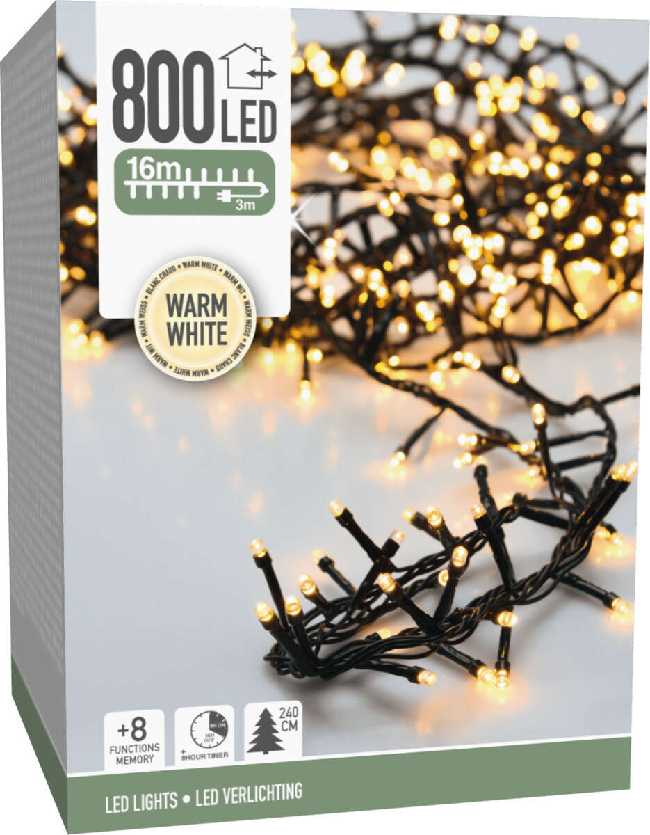 Microcluster lyslenke med 800 varmhvite led lys