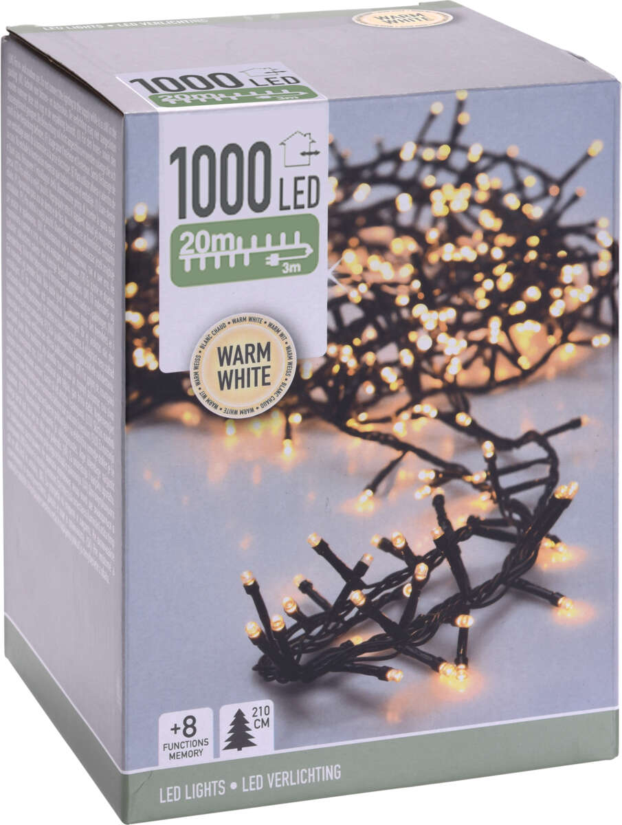 Microcluster lyslenke med 1000 varmhvite led lys