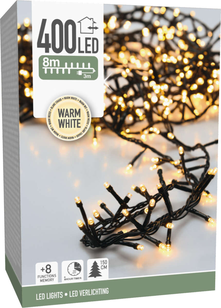 Microcluster lyslenke med 400 varmhvite led lys