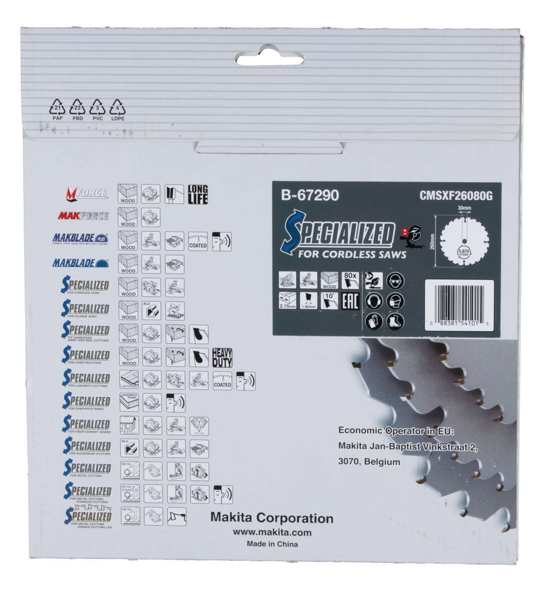 Makita Efficut T.C.T., 260 x 30 mm, 80 T sirkelsagblad