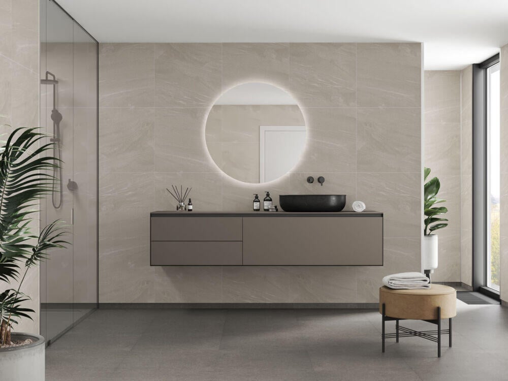 Fibo 4008 M6060 Beige Stone baderomsplate 2-pk