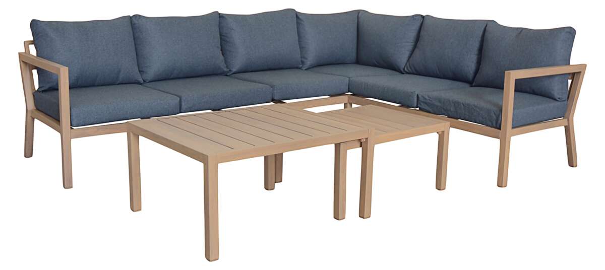 Røst hjørnegruppe teak og mørk grå vanntette putetrekk