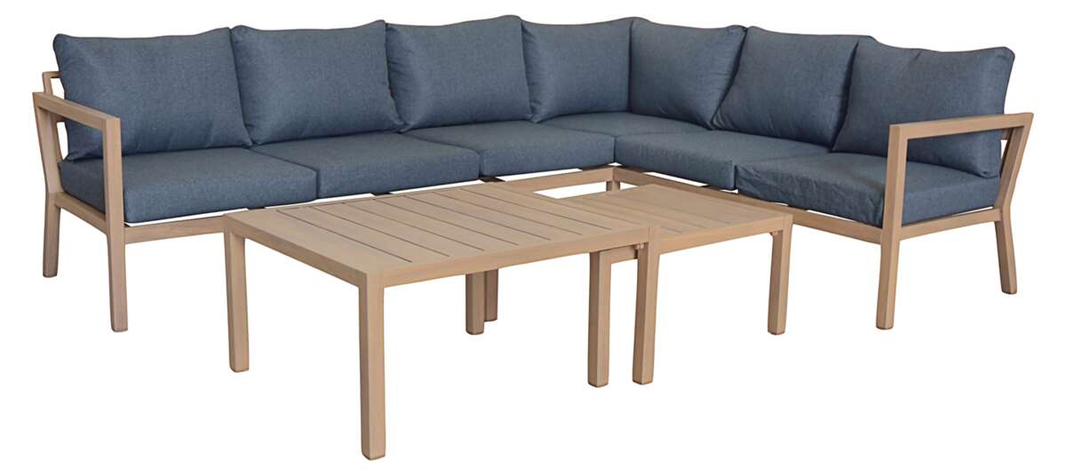 Røst hjørnegruppe teak og mørk grå impregnerte putetrekk