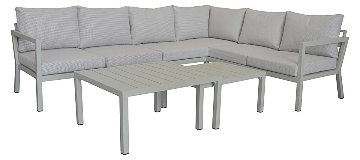 Røst hjørnegruppe kalk og rutet beige vanntette putetrekk