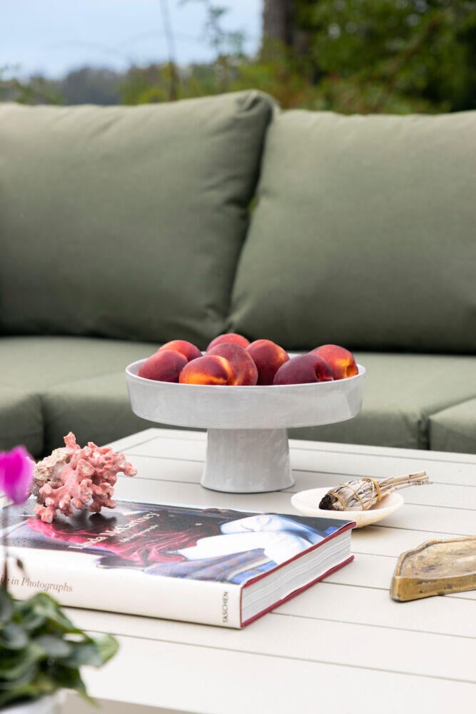 Røst sofagruppe kalk og grønne vanntette putetrekk