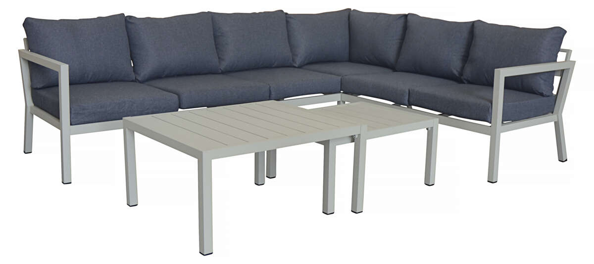 Røst hjørnegruppe kalk og mørk grå impregnerte putetrekk