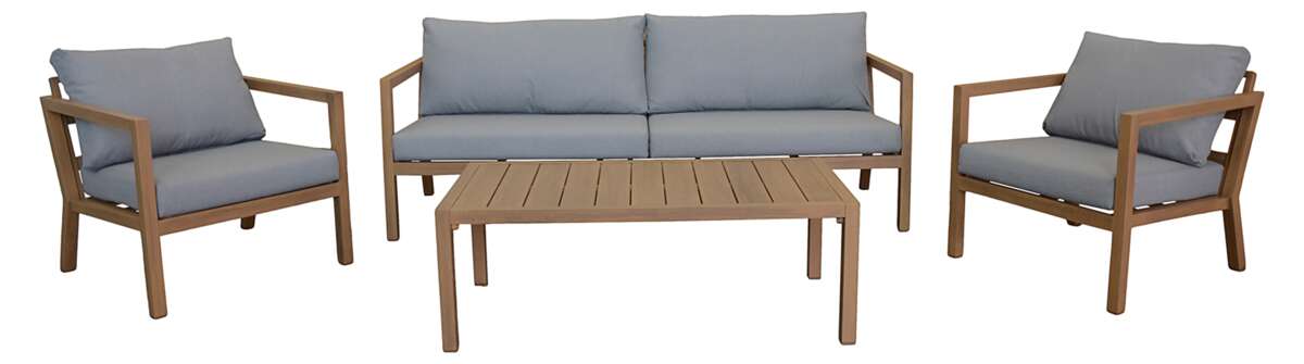 Røst sofagruppe teak og lys grå impregnerte putetrekk