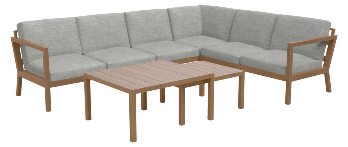 Røst hjørnegruppe teak og grågrønne impregnerte putetrekk