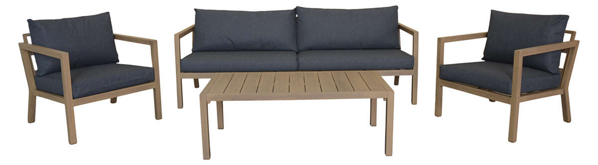 Røst sofagruppe teak og mørk grå impregnerte putetrekk