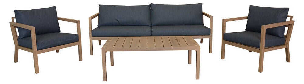 Røst sofagruppe teak og mørk grå impregnerte putetrekk