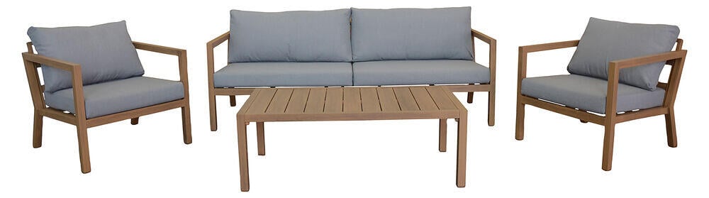 Røst sofagruppe teak og lys grå vanntette putetrekk