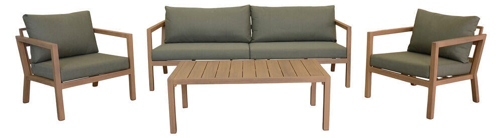 Røst sofagruppe teak - grønne vanntette putetrekk