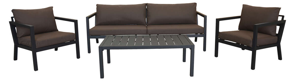 Røst sofagruppe sort og brune vanntette putetrekk