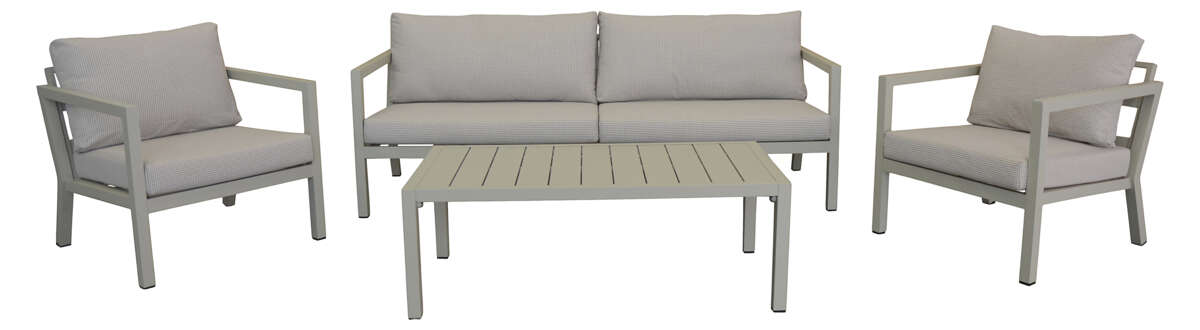 Røst sofagruppe kalk og rutet beige vanntette putetrekk