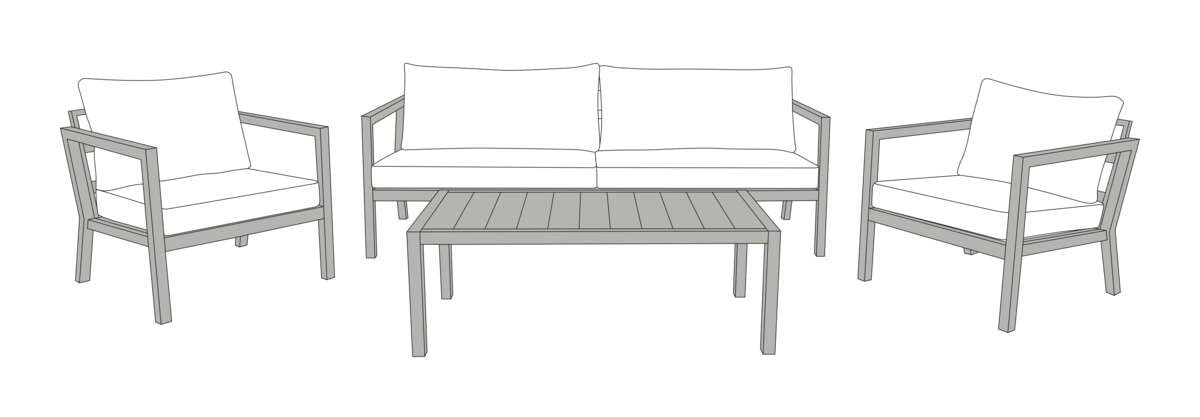 Røst sofagruppe kalk og lys grå vanntette putetrekk