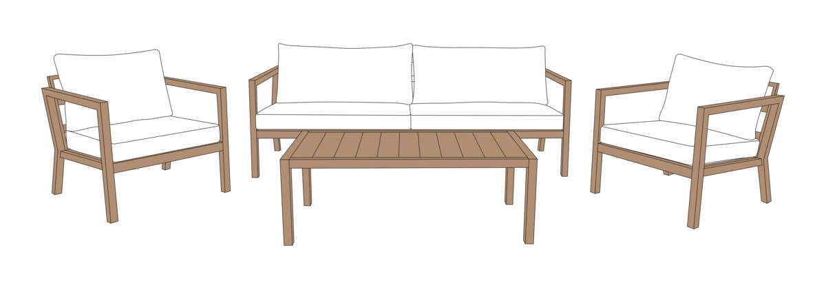 Røst sofagruppe teak og mørk grå impregnerte putetrekk