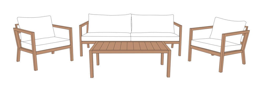 Røst sofagruppe teak og brune vanntette putetrekk