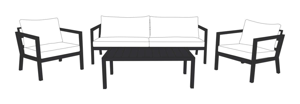 Røst sofagruppe sort og rutet beige vanntette putetrekk