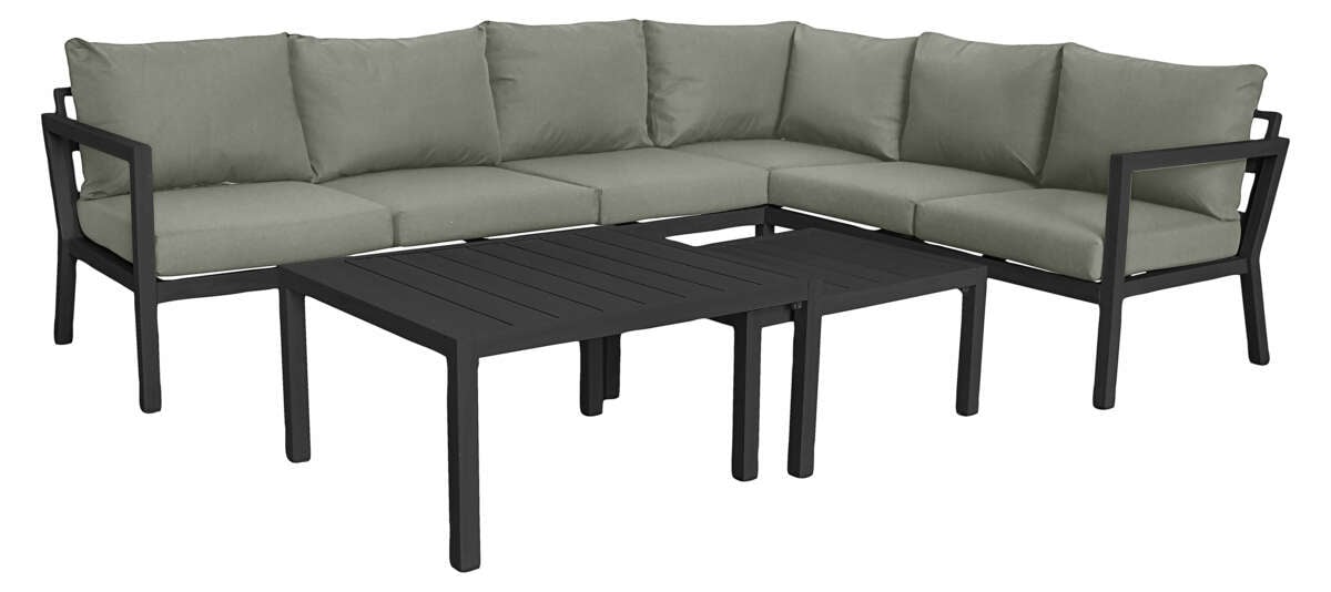 Røst hjørnegruppe sort og rutet beige vanntette putetrekk