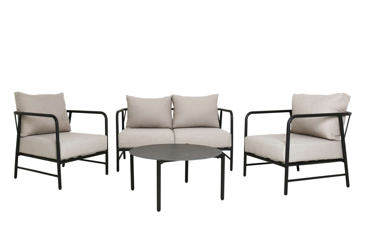 Brevik sofagruppe sort og beige putetrekk