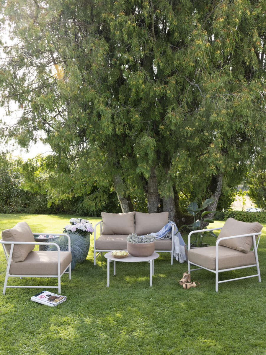 Brevik sofagruppe kalk og terrakotta putetrekk