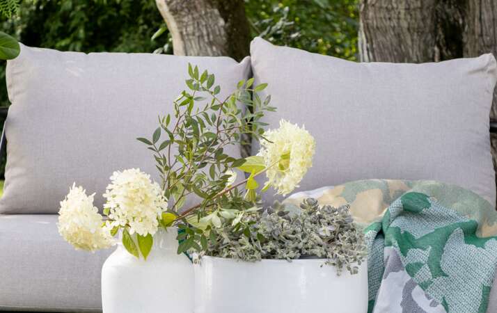 Brevik sofagruppe kalk og beige putetrekk